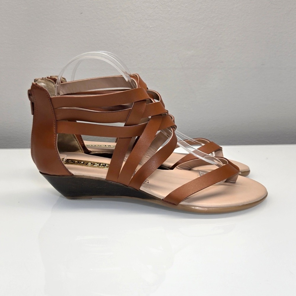 Joan Petito Gladiator Sandals Womens 8AAA Cognac Strappy Cage Wedge Boho‎ Resort